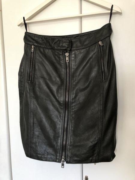 Imported Genuine Leather DKNY Skirt (Size 12)