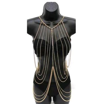 New Hot Avaialble Women Metal Gold Tassel Body Chain Harness