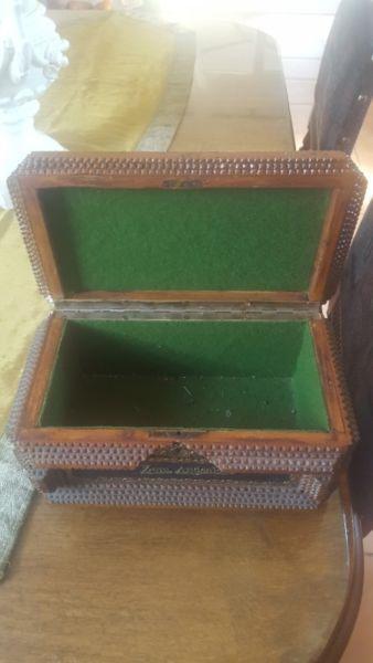 Antique Wooden lined Jewellery box