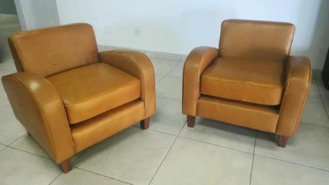 2 Genuine Leather Oil Tan Occasional Chairs for sale