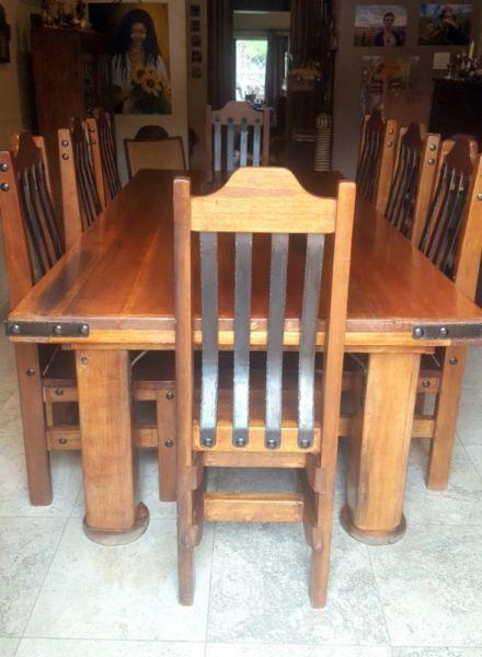Rhodesian teak dining room table with 8 chairs