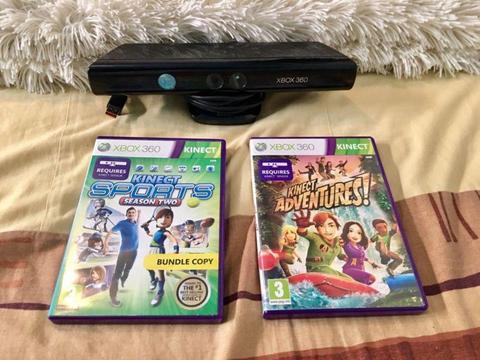 XBOX 360 Kinect + 2 games for sale