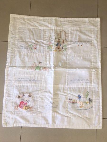 Beatrix Potter white embroidered baby quilt / playmat