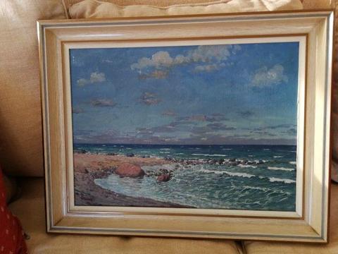 Painting oil West Coast seaside with frame by painter Vicorig