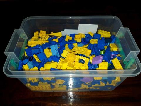 Assorted Blue and Yellow Lego Bricks