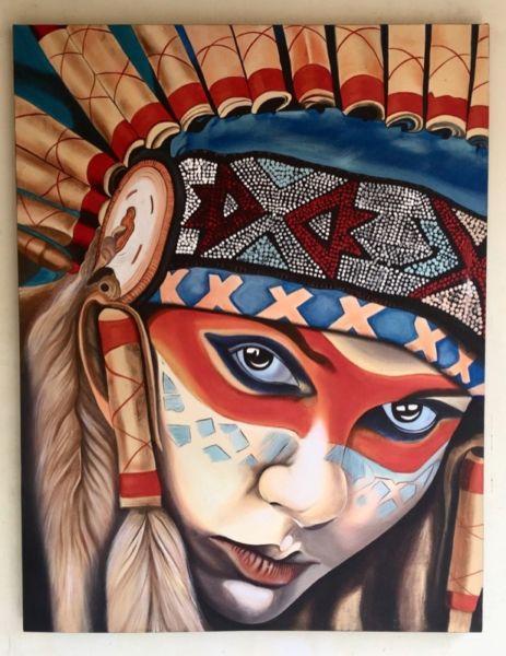 Original acrylic painting of Indian female face. Size 100cm X 130cm