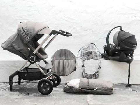 Stokke Scoot set Grey Melange - pram, softbag, mosquito net, raincover, car seat, isofix