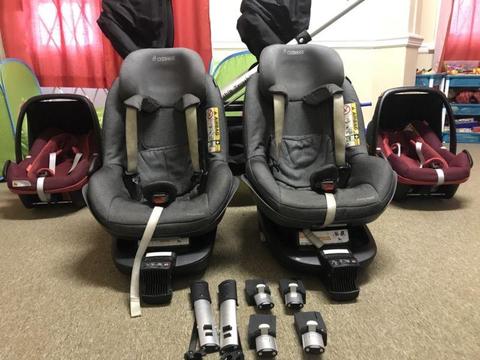 Isofix Car seats with bases, Pram and carry cots for Twins