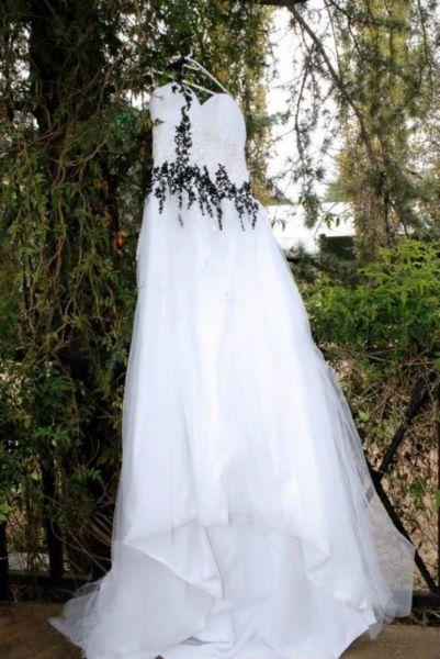 Lace up wedding dress with black sequence & beading detail