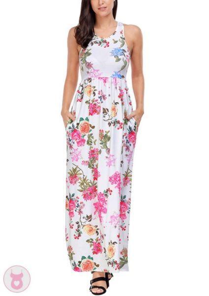 Sleevless Maxi Day Dress White Floral