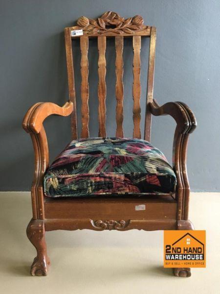 Stunning Antique Wooden Dining Chair With Removable Velvet Cushion