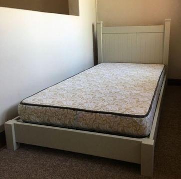 Painted wooden single bed with mattress