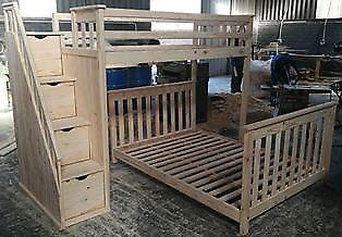 Christine L Shape Tri-Bunk with Stair-Drawers