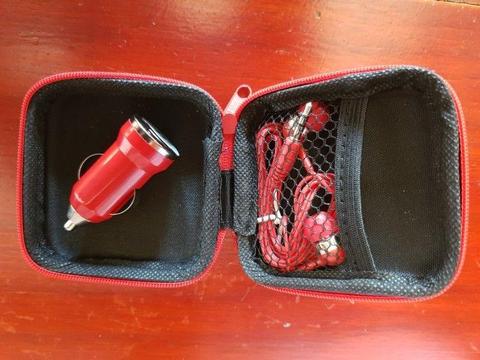 Cellphone Car Lighter USB Charger with headphones - Red (NEW)