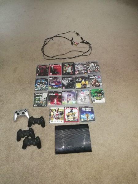 PS3 500GB Console, Plus Charger, Plus 4 Controllers, Plus 18 Games