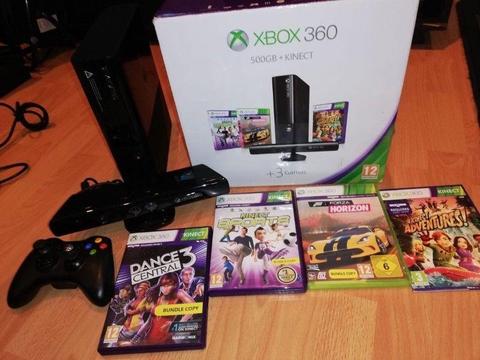 Xbox 360 with connect sensor, controller and 4 games
