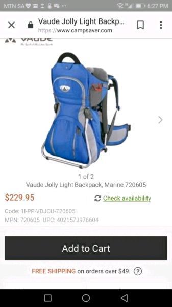 SUMMER ALMOST HERE! ONLY THE BEST! VAUDE baby hiking carrier LIKE NEW!