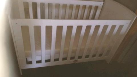 Baby white cot and mattress