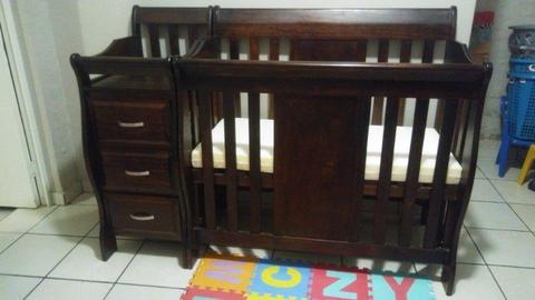 Solid wood cot & set of drawers / changing station