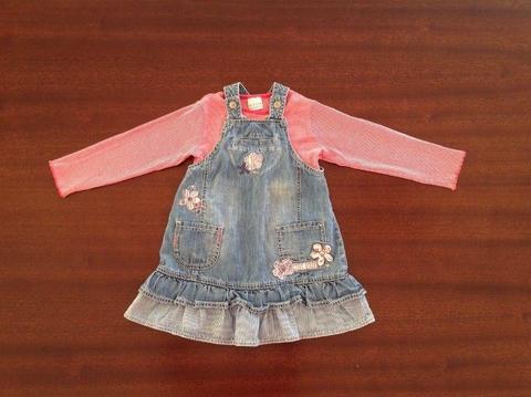 Girls 2-3yrs NEXT Demin Dress & Long Sleeve Red & White Strip Top