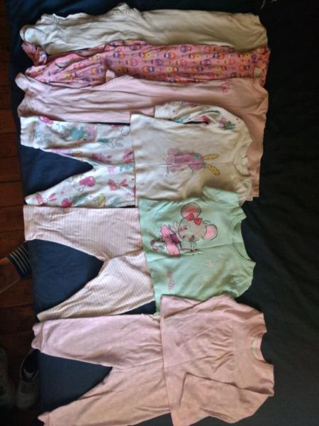 12-18month baby girl pjs/crawlers 14 piece (incl. 6 sets) for R400
