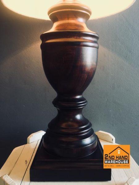 Bedside lamp with wooden base and shade