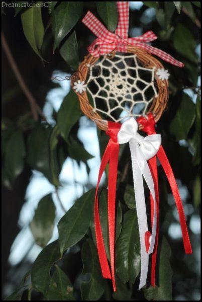 Dreamcatcher!!! Red, White and Brown - Small, Car, 7cm in diameter