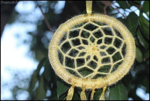 Dreamcatcher - Yellow and Gold - Medium. 10cm in diameter