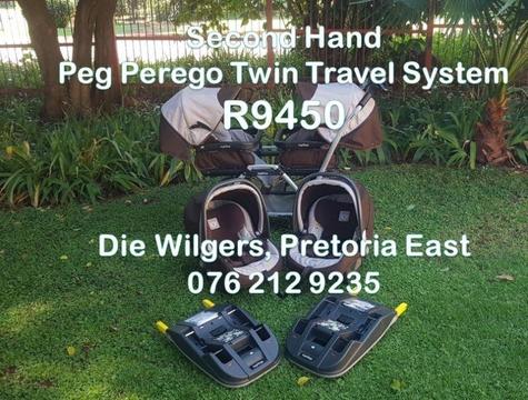 Second Hand Peg Perego Twin Travel System with Isofix Bases