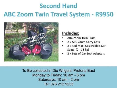 Second Hand ABC Zoom Twin Travel System Red Maxi-Cosi Pebble Car Seats