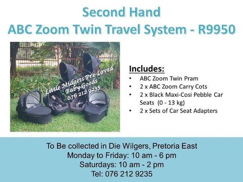 Second Hand ABC Zoom Twin Travel System Black Maxi-Cosi Pebble Car Seats
