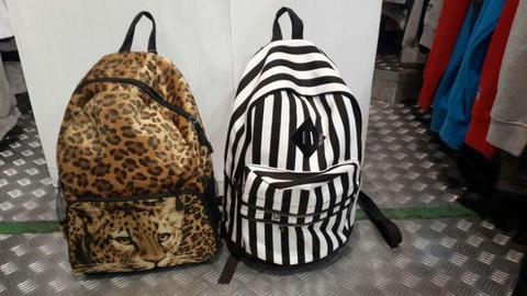 cheetah print bag and stripe bag back pack