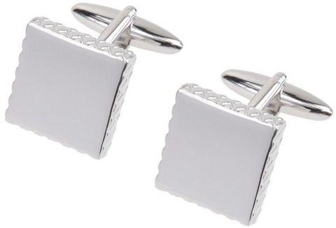 RHODIUM PLATED CUFF LINKS 'SQUARE WITH RIBBED EDGE!! GREAT DEALS AMAZING VALUE!