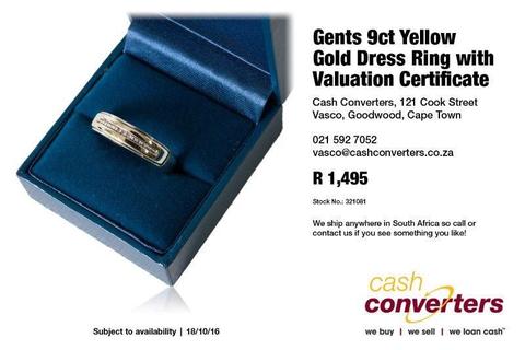 Gents 9ct Yellow Gold Dress Ring with Valuation Certificate