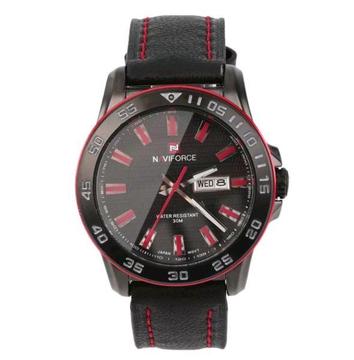 Naviforce Quartz Day Date Watch With Leather Strap