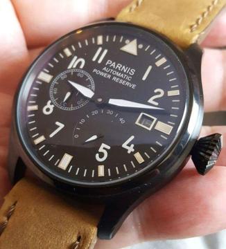 Parnis 47mm Stainless Steel Automatic Big Pilot Watch With Leather Str