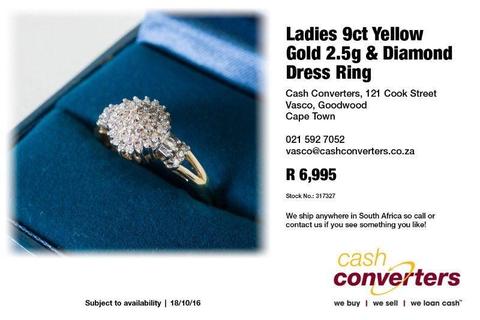 Ladies 9ct Yellow Gold 2.5g & Diamond Dress Ring