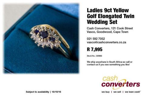 Ladies 9ct Yellow Golf Elongated Twin Wedding Set