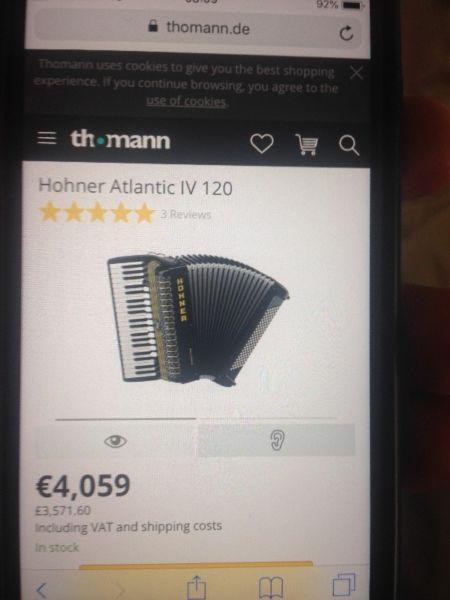 Accordions Hohner Atlantic 4 De Luxe 120 Bases For Sale