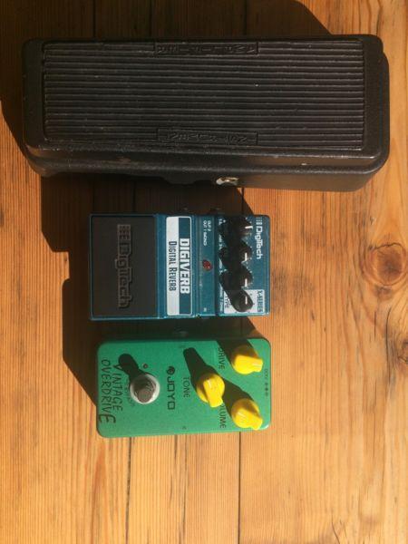 Guitar pedals. Reverb, overdrive and wah
