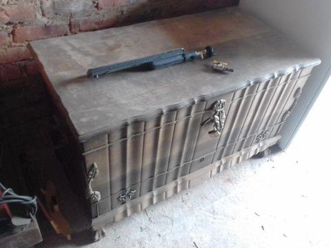 Antique furniture chest. Curved oak