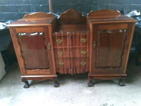 Antique imbuia ball and claw sideboard cabinet