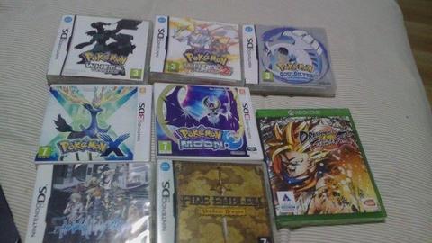 Nintendo 3DS games and Nintendo DS games, including Pokemon and Dragon Ball FighterZ