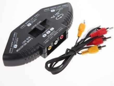 3-Way Audio Video AV RCA Black Switch Selector Box Splitter with/3RCA Cable Cord