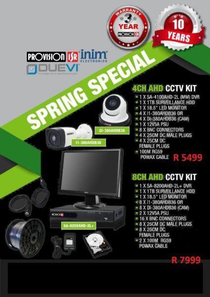 CRAZY SPRING CCTV SPECIALS. COMPLETE PACKAGES FROM R4999. PROVISION ISR BRAND. 3 YEARS WARRANTY