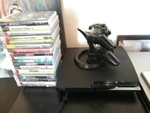 PS3 CONSOLE AND GAMES AND 2 CONTROLLERS FOR SALE
