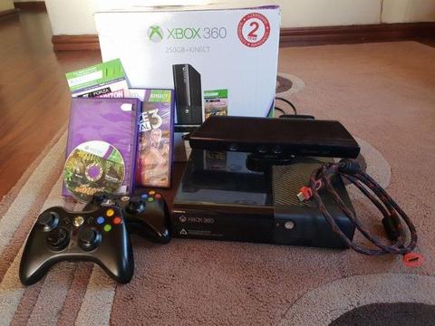 XBox 360, 250 GB plus Kinect for Sale