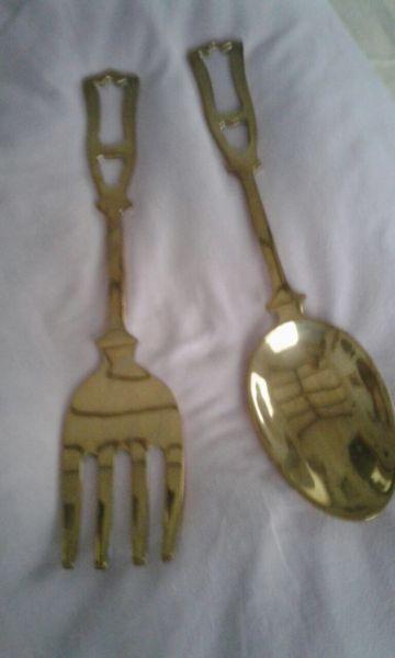 Large Copper Spoon and Fork Set