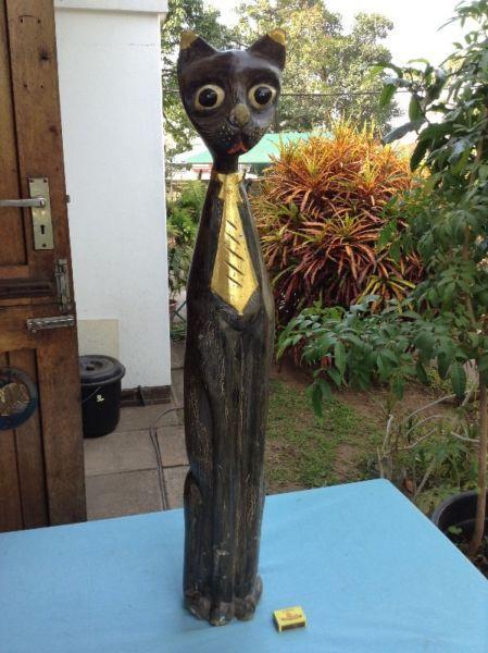 R80.00 … Wood Carving Of A Cat. Height: 98cm. Has A Small Chip On Left Ear