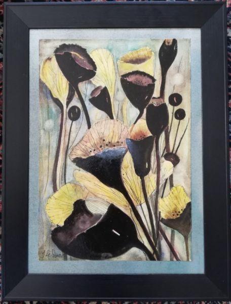 Midnight Bloomers. Framed Acrylic Painting